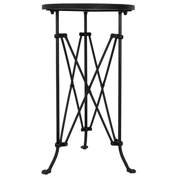 Round Pine Wood Accent Table With Metal Frame, Black