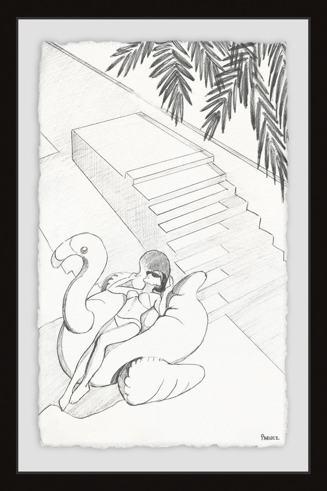 "Flamingo Float" Framed Painting Print, 20"x30"