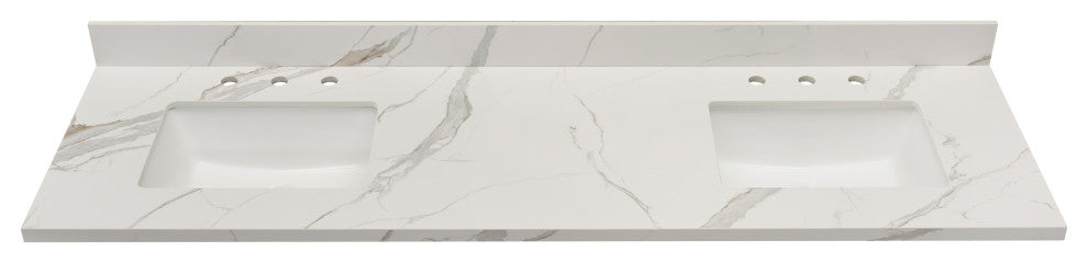 Eivissa Bathroom Vanity Countertop, Calacatta White With White Sink, 73"