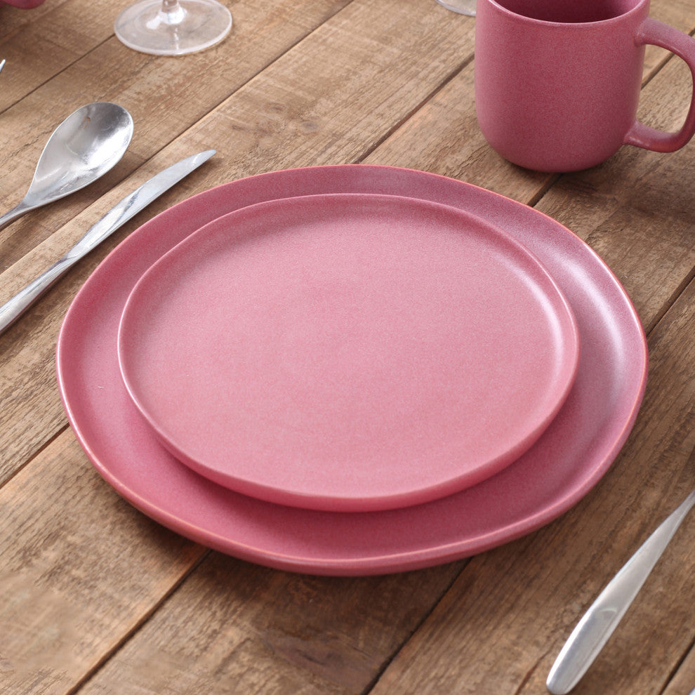 Stone Lain Tom Stoneware 16 Piece Dinnerware Set, Pink White