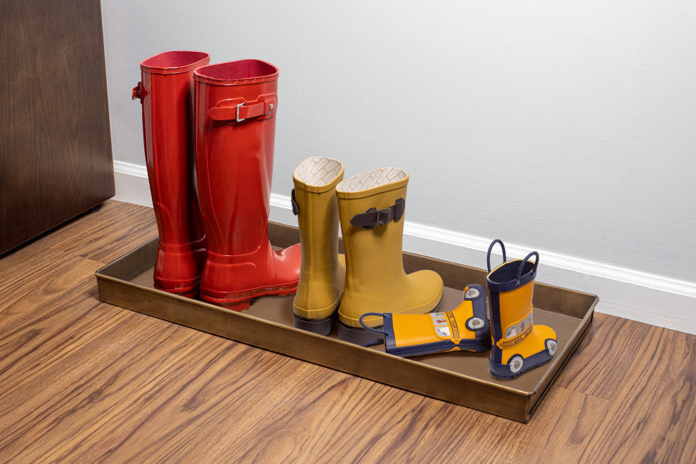 Classic Boot Tray for Boots, Shoes, Plants, Pet Bowls and More, Brass Finish
