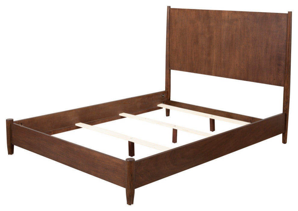 Flynn Mid Century Modern Standard King Panel Bed, Walnut