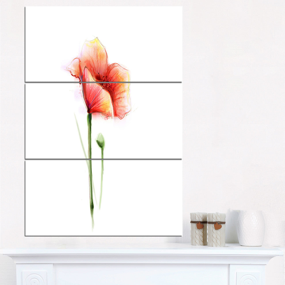 "Red Poppy Flower With Large Petals" Metal Wall Art, 3 Panels, 28"x36"