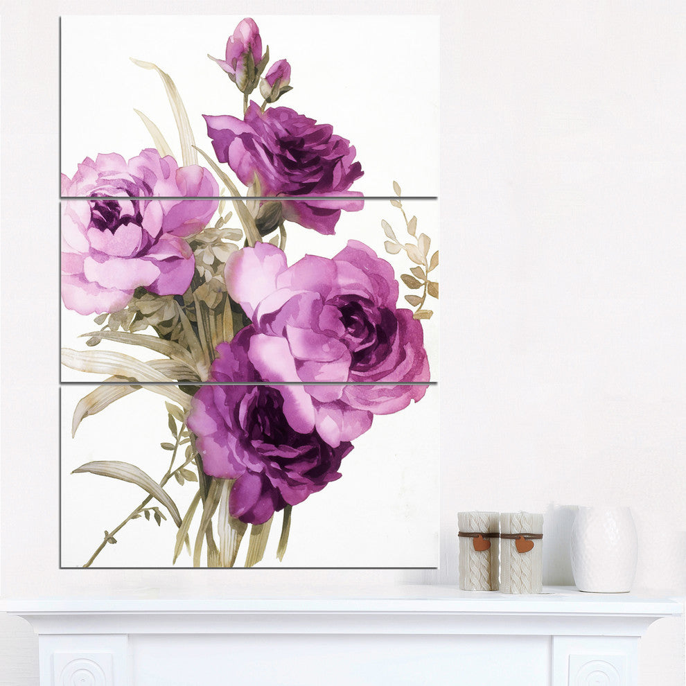 "Bunch of Purple Flowers" Glossy Metal Wall Art, 3 Panels, 28"x36"