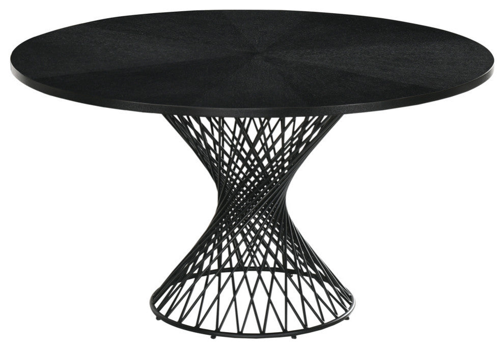 Cirque 54" Round Pedestal Dining Table Black Metal Base, Black