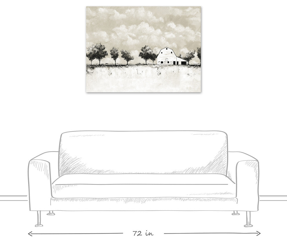 BW Barn Landscape 40x30 Canvas Wall Art