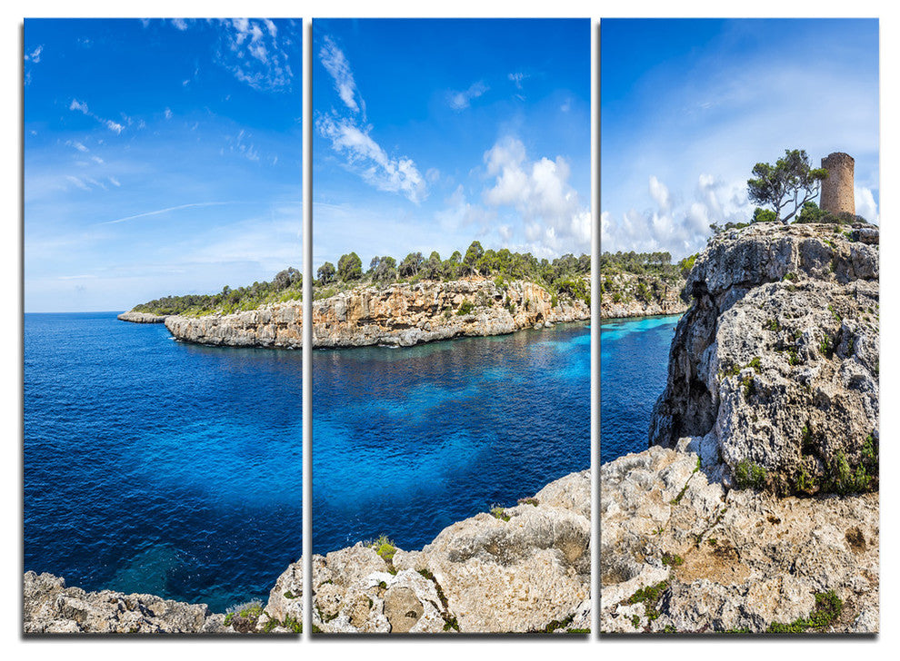 "Cove of Cala Pi Mallorca Panorama" Metal Wall Art, 3 Panels, 36"x28"