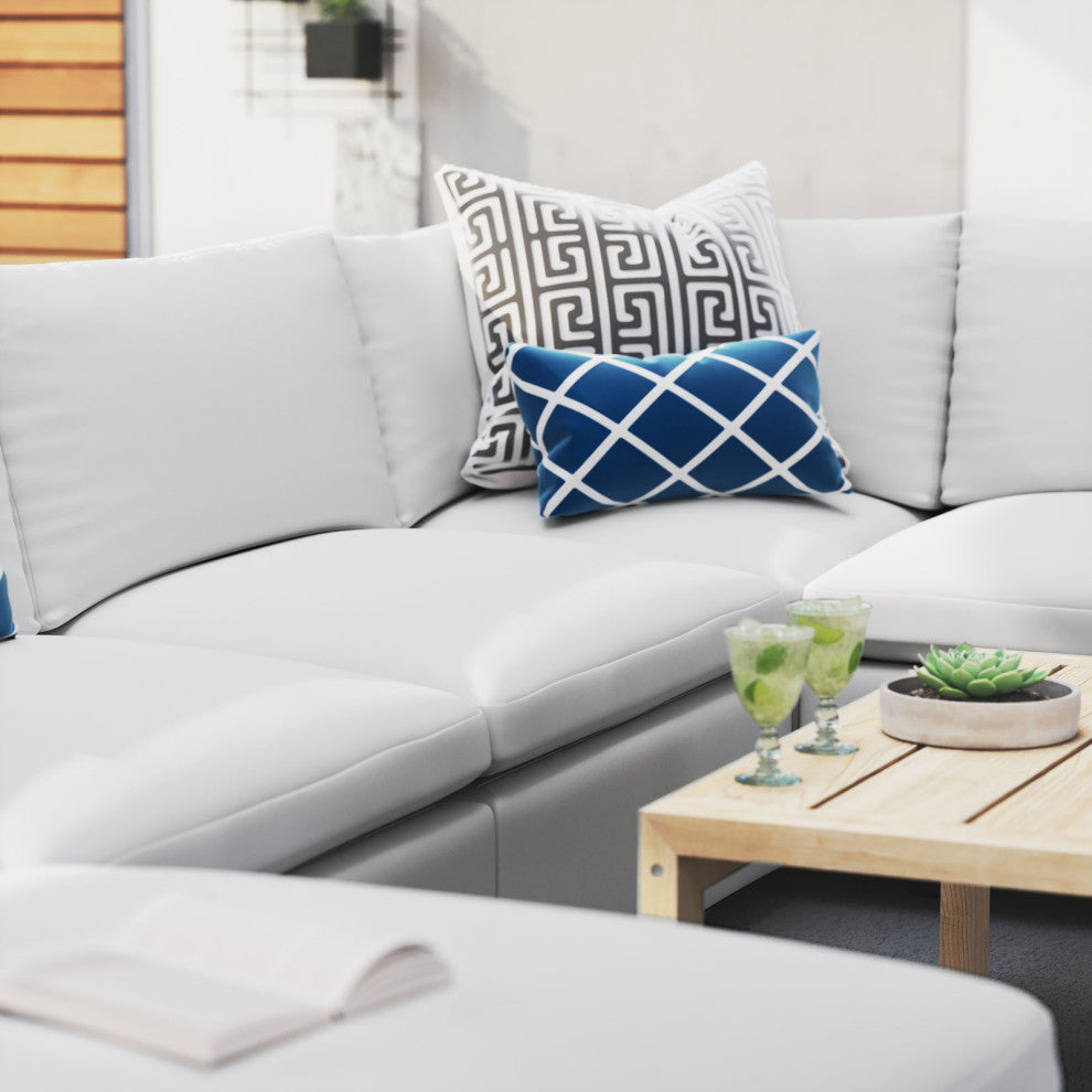 Modular Lounge Sectional Deep Sofa Chair Set, Sunbrella, White, Modern, Outdoor