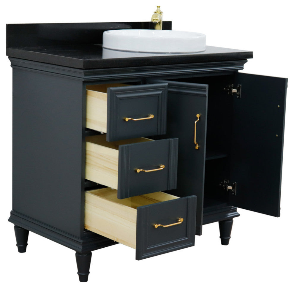 37" Single Vanity, Dark Gray Finish With Black Galaxy