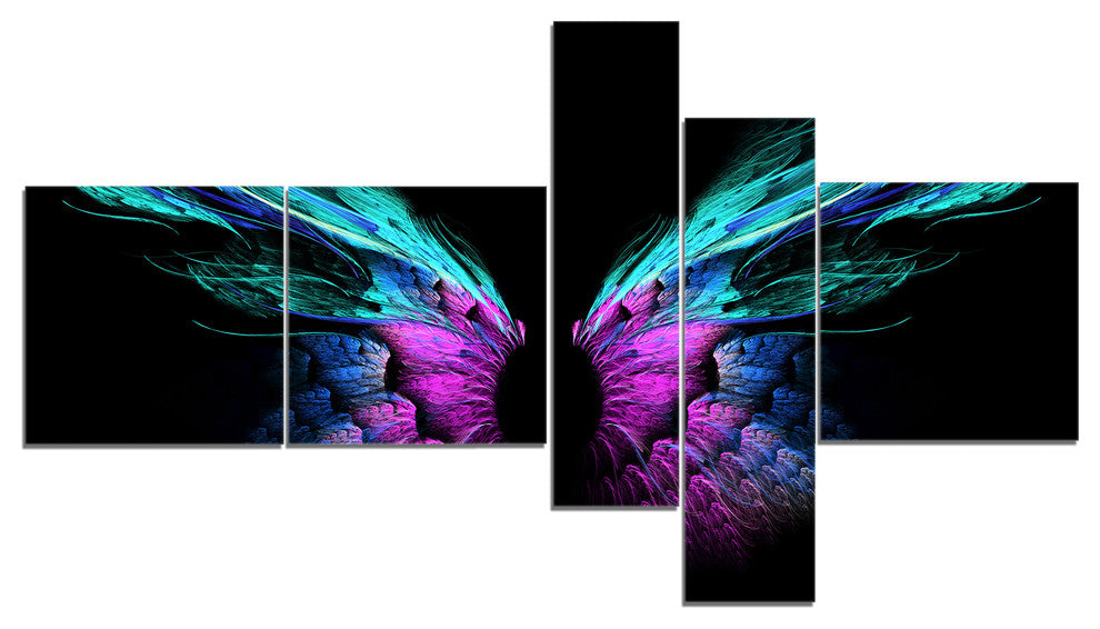 Blue Butterfly Wings, Floral Art Canvas Print, 60"x32", 5 panels