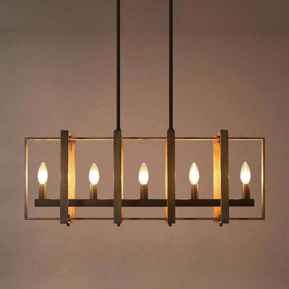 LALUZ Rectangle Chandelier, Linear Chandelier Dining Room,Flat Black