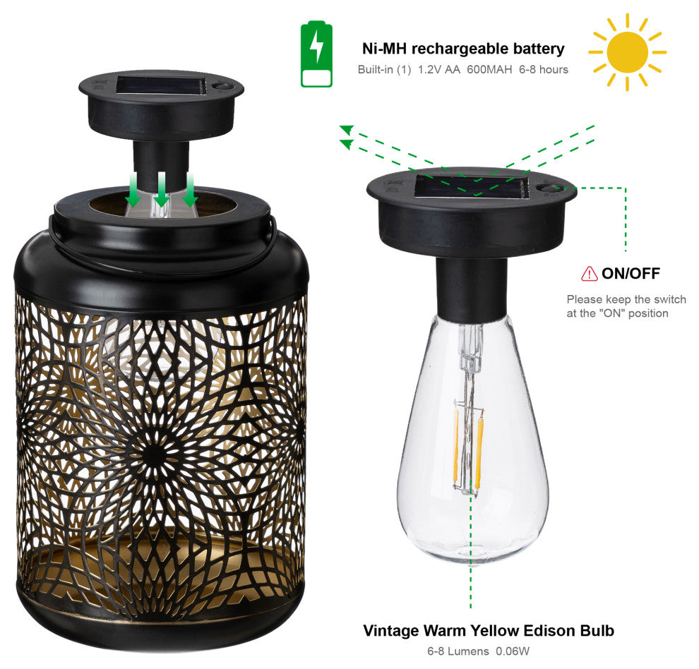 Metal Cutout Solar Powered Hanging Lantern, 2-Piece Set