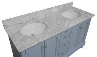 Bella 60" Bathroom Vanity, Powder Blue, Carrara Marble, Double Vanity