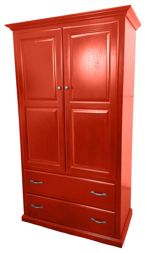 Double Wide Traditional Wardrobe, Persimmon Red, With Clothes Rod