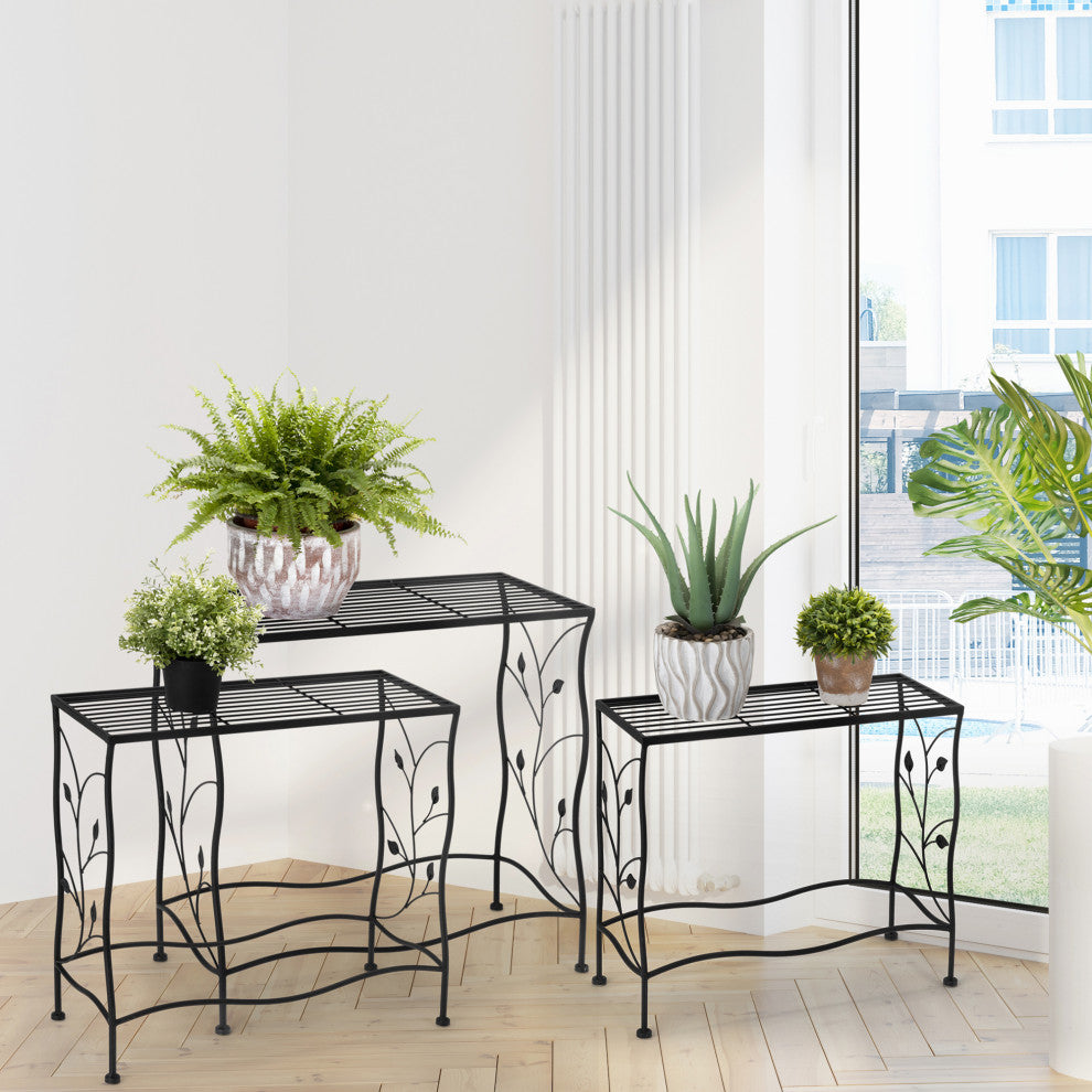 Rectangular Nesting Black Metal Plant Stand, Set of 3