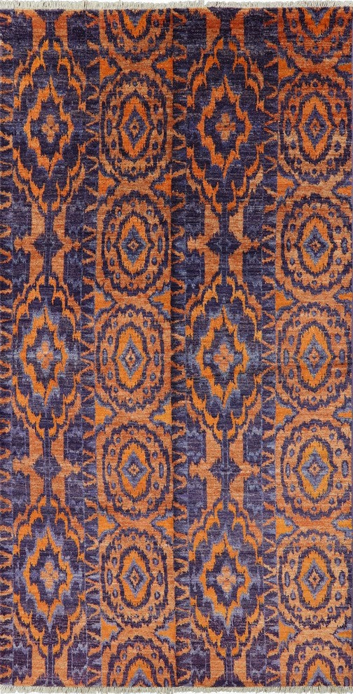 Unique Size 6'x12' Purple and Orange Kaitag Hand Knotted Wool Area Rug H8821
