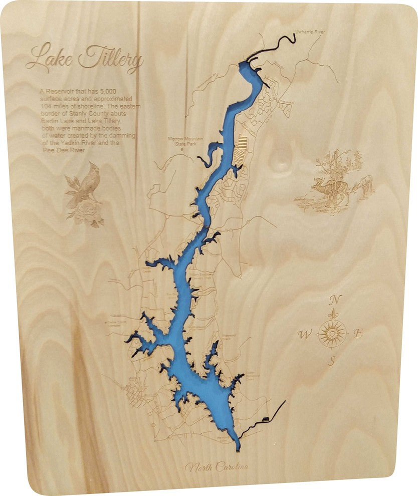 Lake Tillery, North Carolina-Wood Lake Map, Small Standout