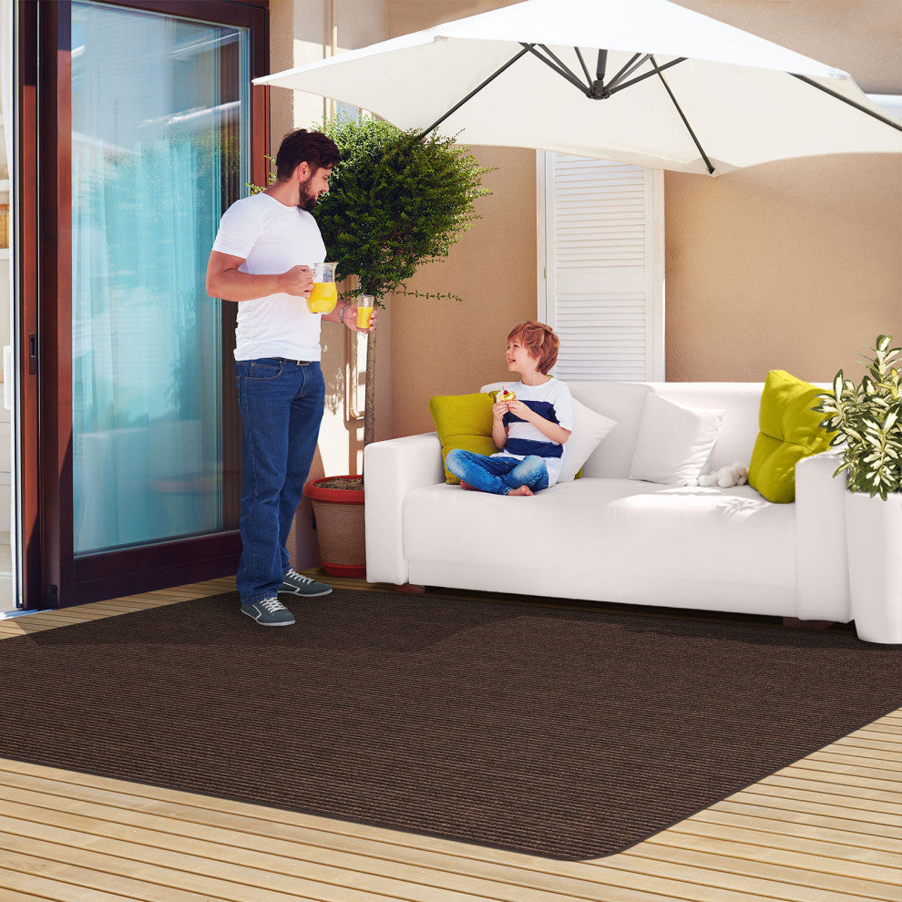 Indoor/Outdoor Double-Ribbed Area Rug With Skid-Resistant Back Brown 2' x 3'