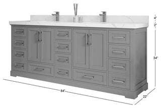 Boston 84" Double Sink Bath Vanity in Alabaster 1.5" Empira Quartz