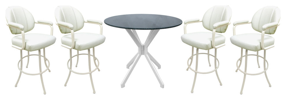 Swivel Counter Metal Pub Set - M-70 Stools 26" or 30", White Vinyl - White, 26", Crackle Glass