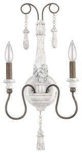 2 Light Rustic Candle Wall Sconce in Distressed White