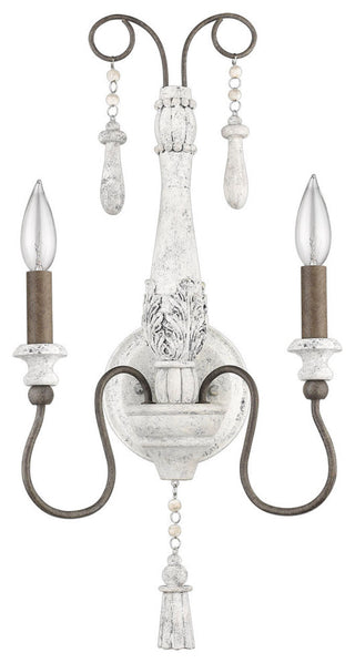 2 Light Rustic Candle Wall Sconce in Distressed White