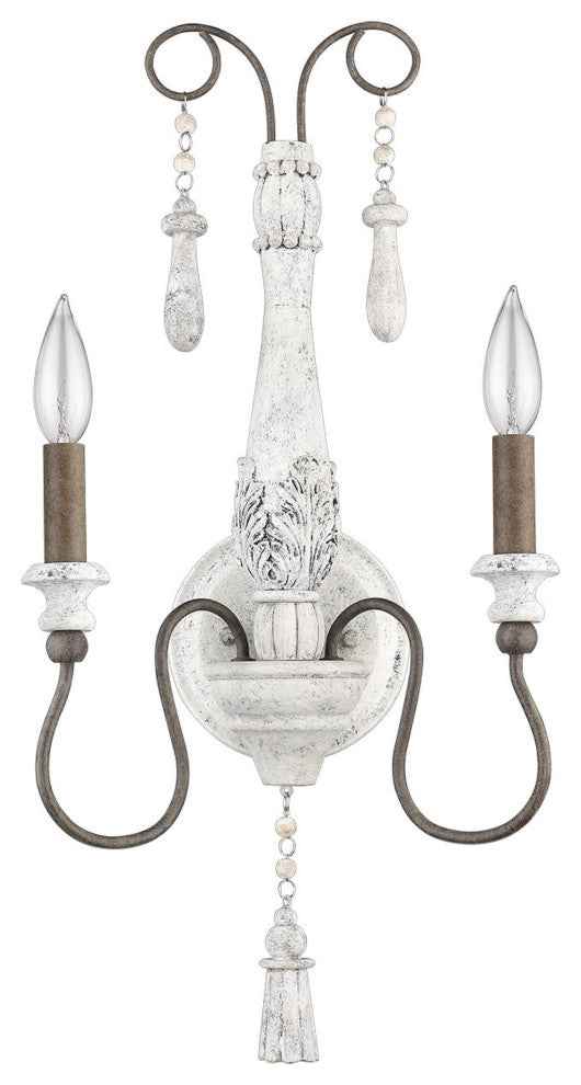 2 Light Rustic Candle Wall Sconce in Distressed White