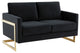 LeisureMod LA55BL Lincoln Midnight Black Mid-Century Velvet Loveseat Gold Frame