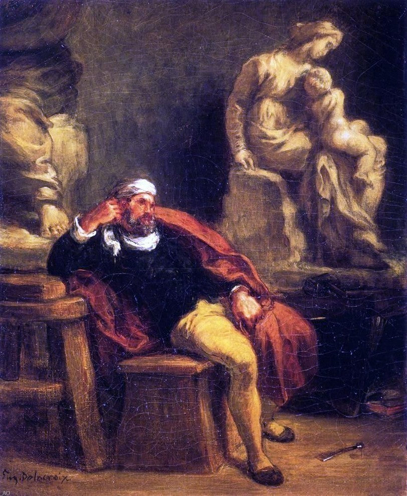Eugene Delacroix Michelangelo in His Studio Premium Canvas Print