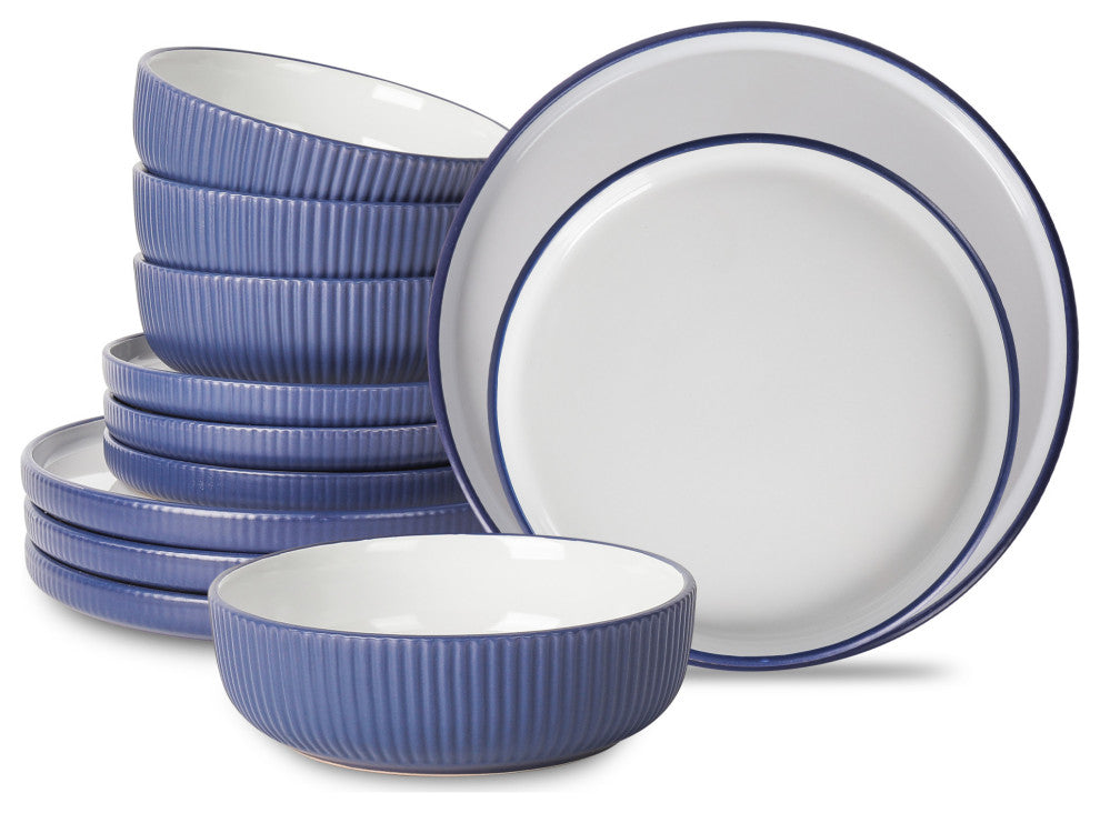Christian Siriano Laro Stoneware 12 Piece Dinnerware Set, Dark Blue