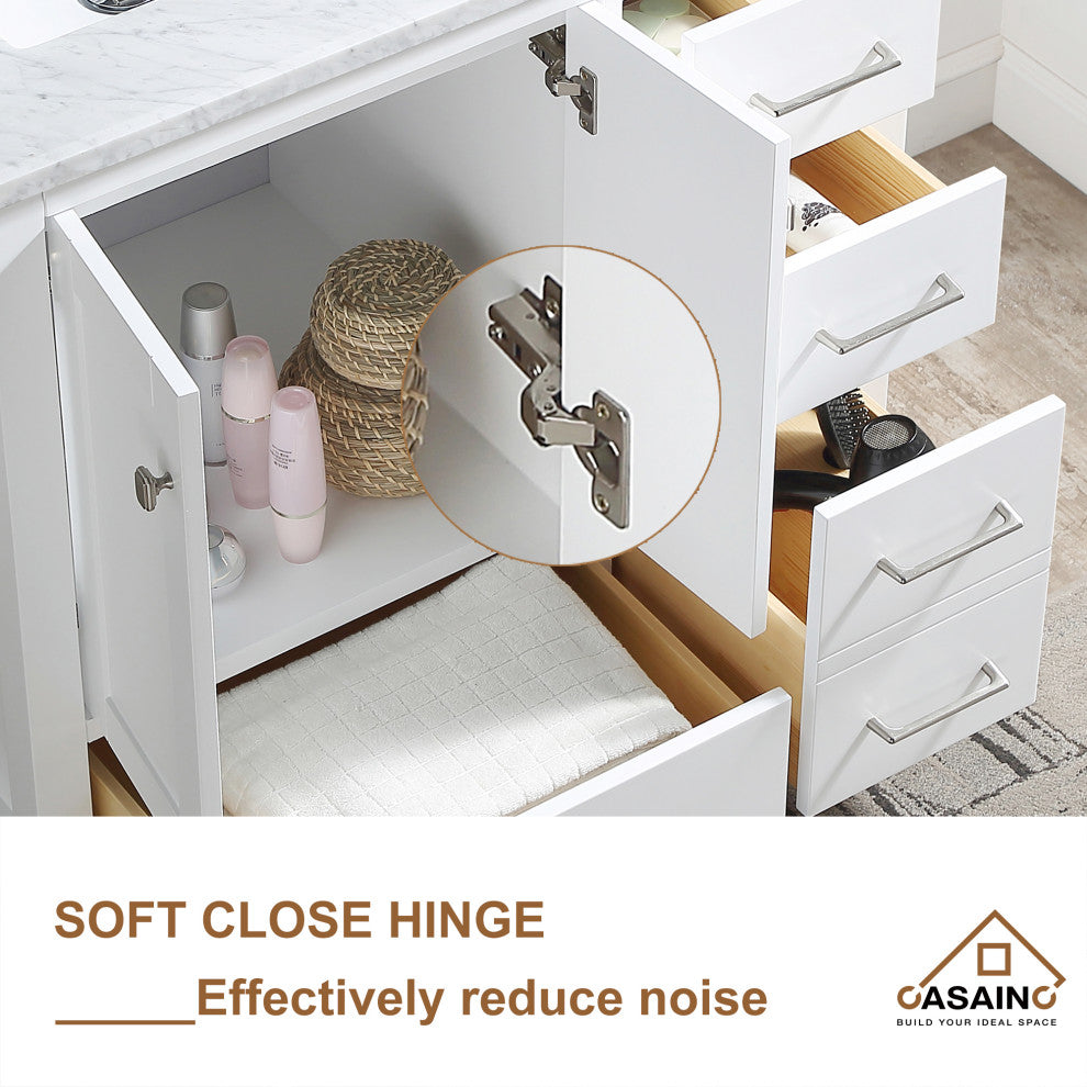 CASAINC 36" Single Sink Freestanding Marble Top Bathroom Vanity, White