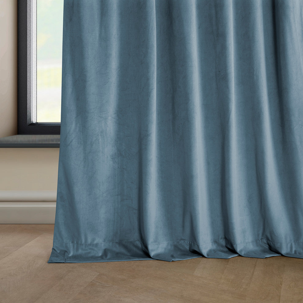 Heritage Plush Velvet Curtain Single Panel, Denmark Blue, 50"x96"