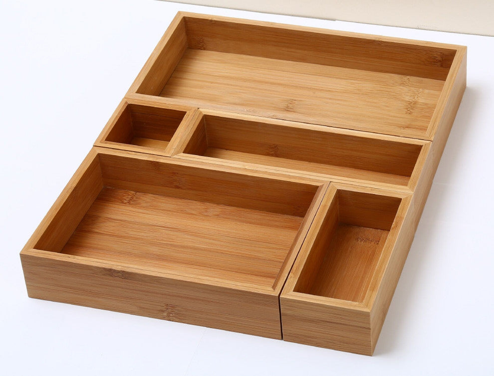 YBM HOME Bamboo Drawer Organizer Boxes for Home, Kitchen, Set of 5