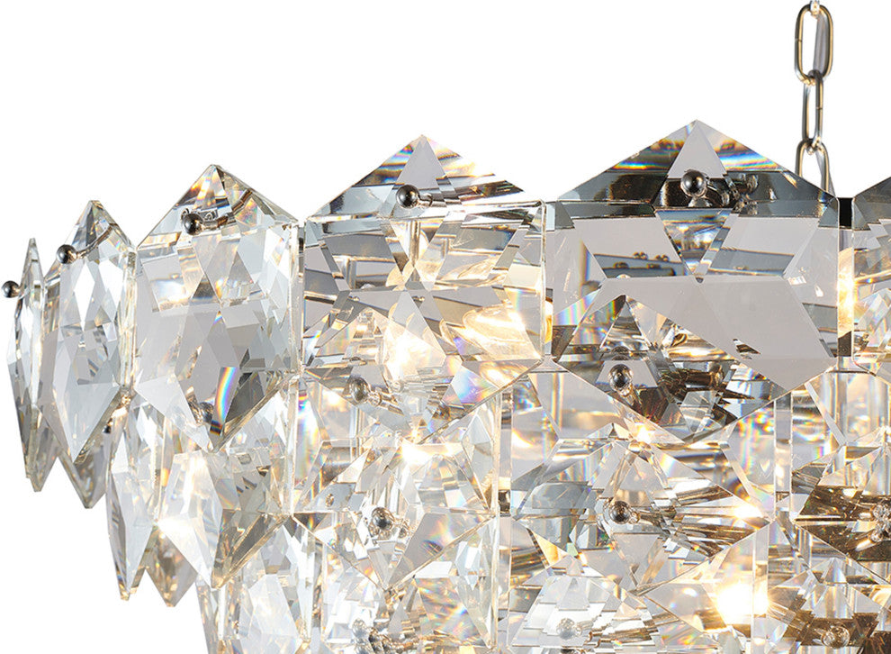 15-Light Chrome Steel Chandelier With Clear Crystals
