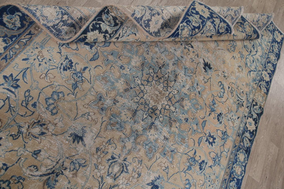 Consigned, Traditional Vintage Distressed Handmade Persian Area Rug, Beige, 6x10