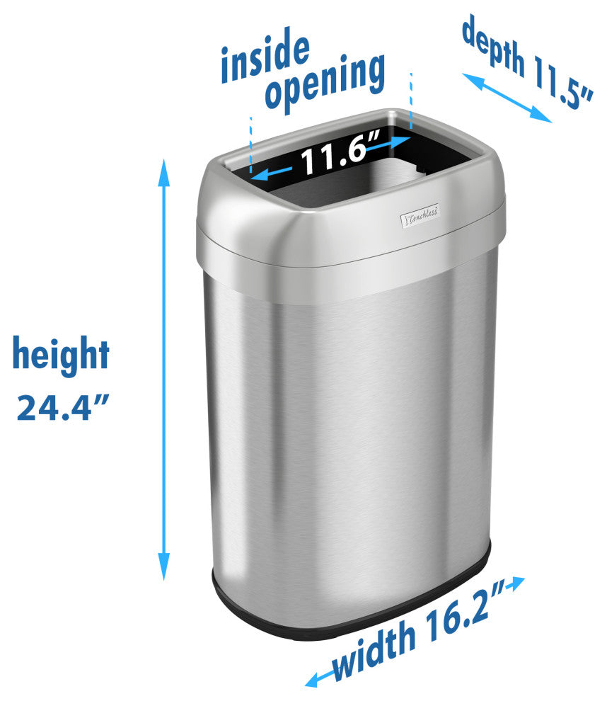 iTouchless 13 Gallon Oval Open Top Trash Can + AbsorbX Odor Filters, 13 Gallon