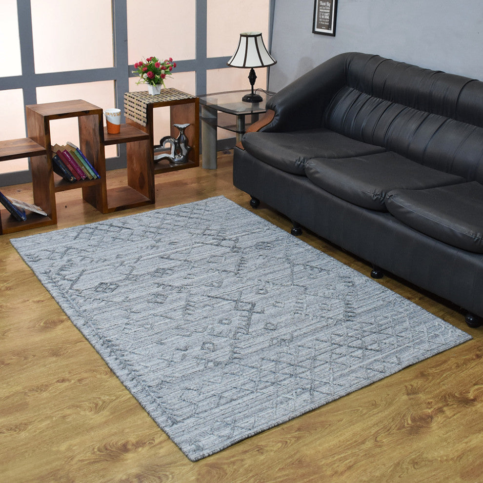 HAND WOVEN FLAT WEAVE KILIM POLYESTER AREA RUGS -Rectangle,Silver,Geometric, [Rectangle] 8'x10'