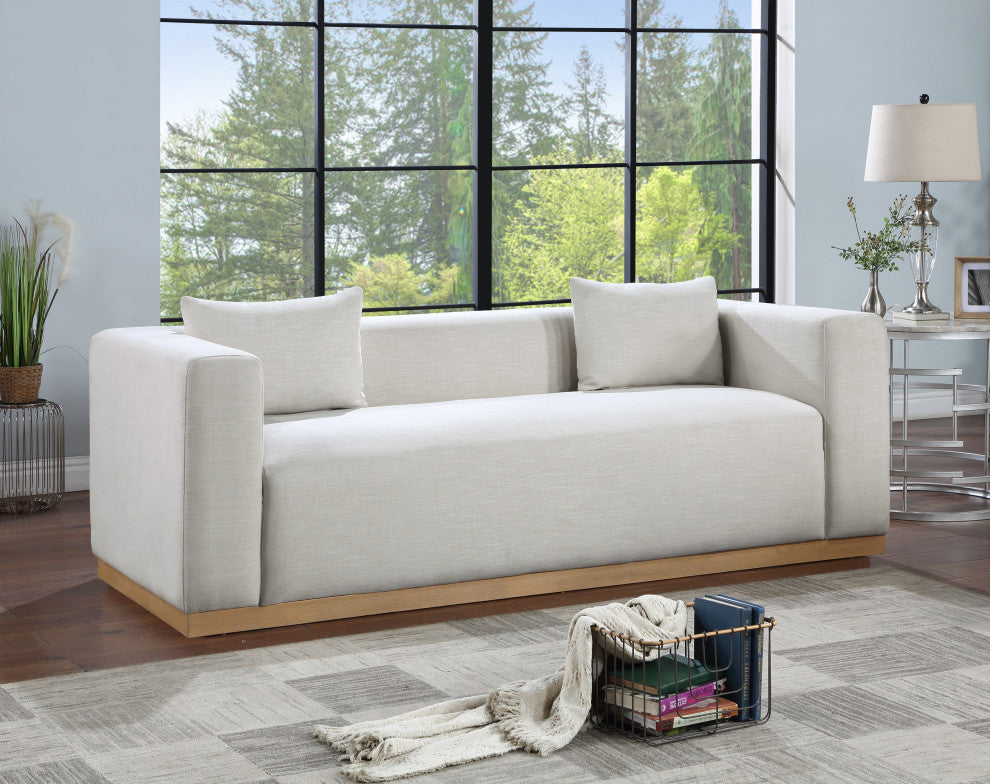 Alfie Linen Textured Fabric Upholstered Sofa, Cream