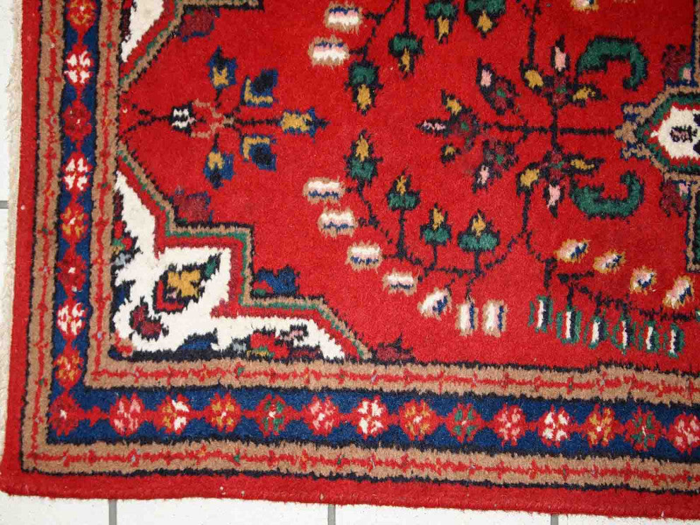 Handmade Vintage Persian Hamadan Rug, 2.2'x4.4', 70cmx136cm 1970s