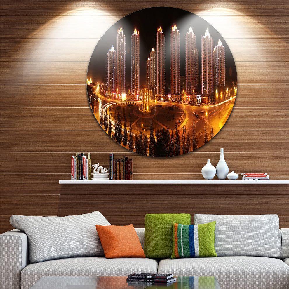 Chinese Cities, Cityscape Photography Large Disc Metal Wall Art, 23"