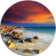 Beach With Stones On Foreground, Seascape Disc Metal Wall Art, 11"