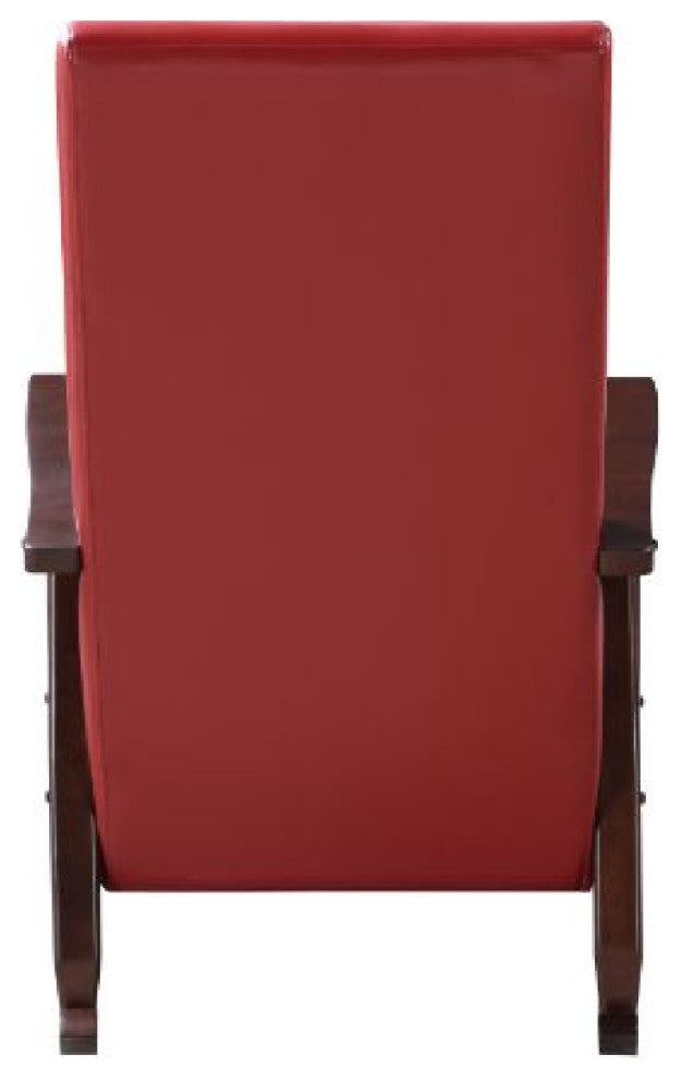 Benzara BM269200 Rocking Chair With Leatherette Seating and Wooden Frame, Red