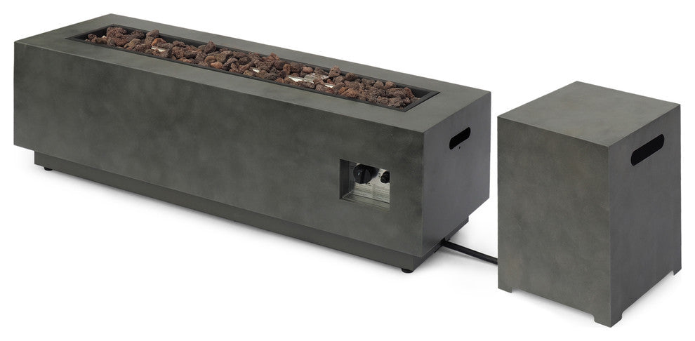 Hemmingway Outdoor Rectangular Fire Pit With Tank Holder, Concrete Finish