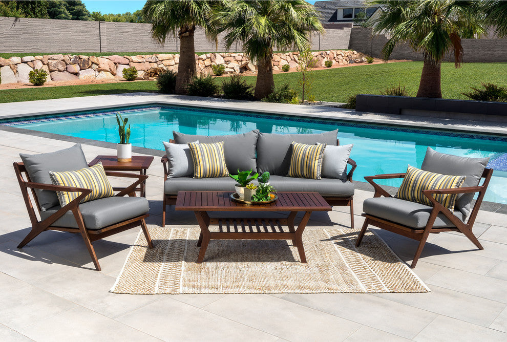 Vaughn 5 Piece Sunbrella Outdoor Patio Seating Set, Charcoal