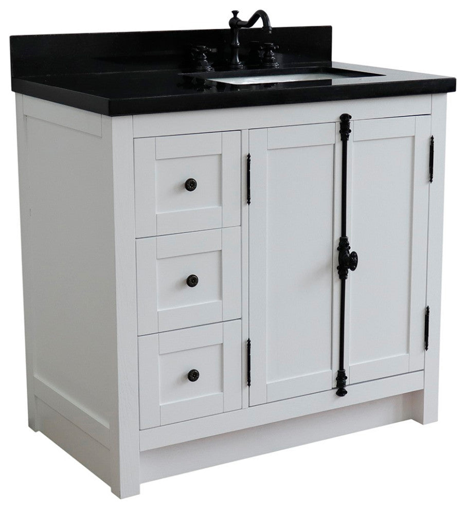 37" Vanity, Glacier Ash, Black Galaxy Top, Right Doors/Right Rectangle Sink