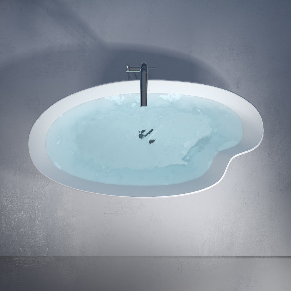 70" Polystone Pond Free-Standing Bathtub, Glossy White, No Faucet