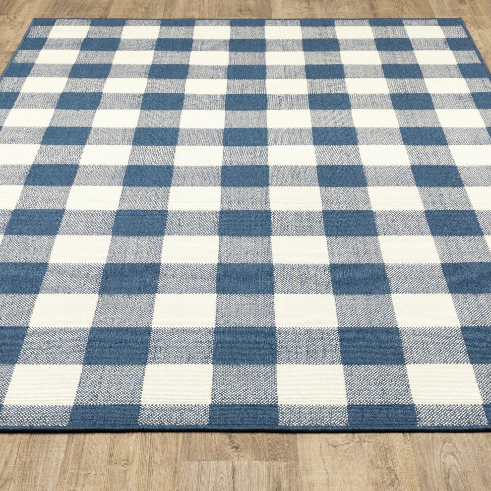 Oriental Weavers Meridian Blue/ Ivory Geometric Indoor/Outdoor Rug 5'3"X7'6"