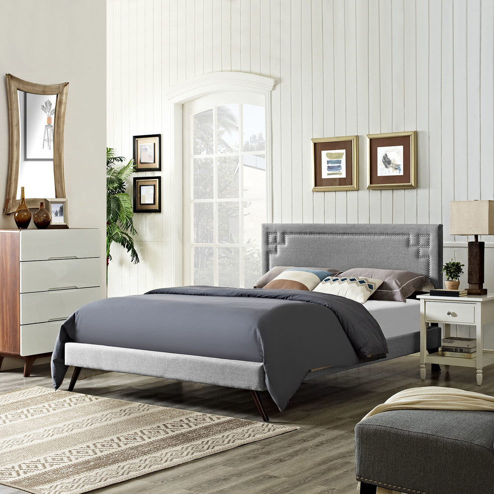 Modway Josie Queen Fabric Platform Bed With Round Splayed Legs, Light Gray