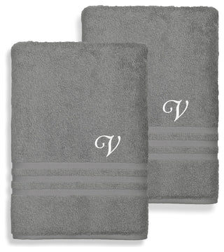 Denzi Bath Sheets With Monogrammed Letter, Set of 2, V