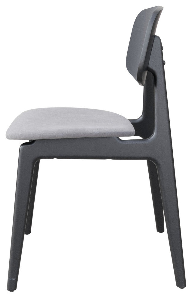 Dining Chair, Set of 2, Fabric, Wood, Gray, Black, Bar Kitchen Cafe Bistro